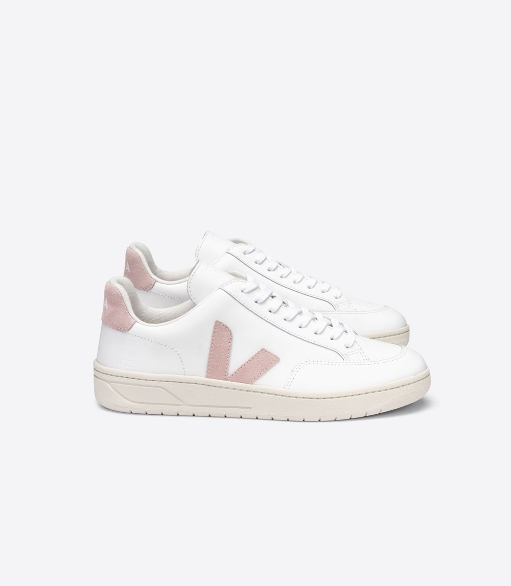 Veja Trainers Womens White/Pink - V-12 Leather - CDAZ-81034